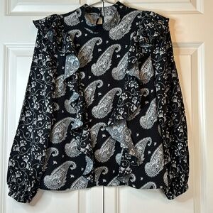 Ted Baker blouse Tiasey paisley print black and white size small 2 button close